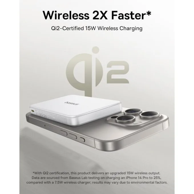 Baseus Powerbank Wireless 22.5W 10000mAh 15W Qi2 Airpow White — image 5
