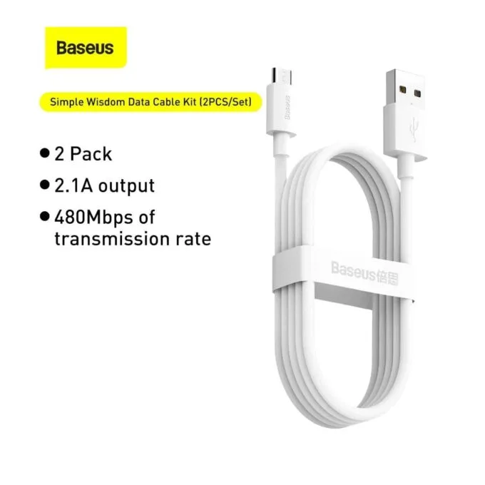 Baseus Simple Wisdom MicroUSB to USB-A 1.5m White 2PC — image 3