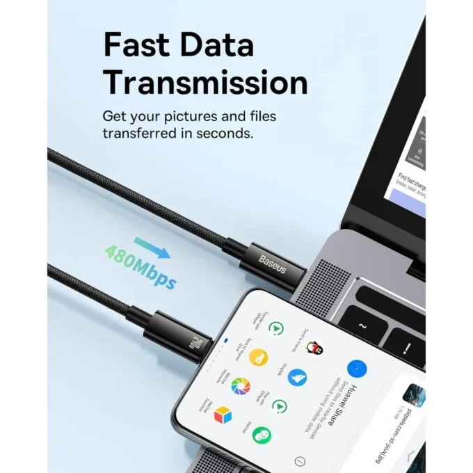 Baseus USB-C to USB-C 240W PD3.1 1m Tungsten Gold Black - CB000038 — image 3