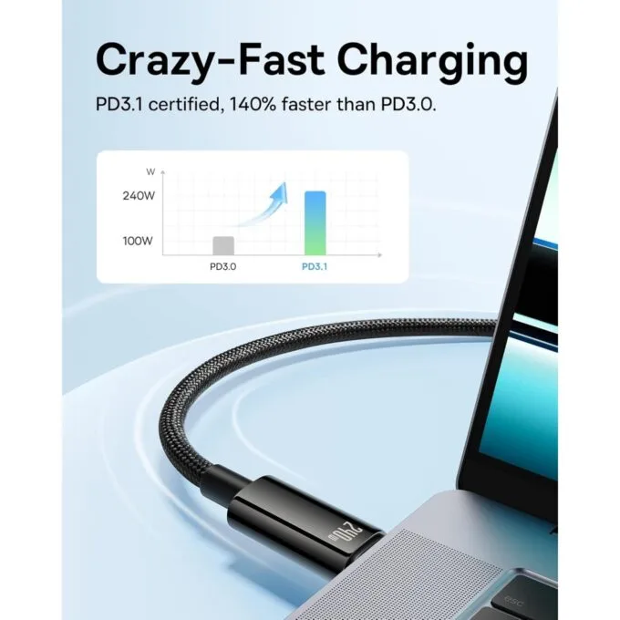Baseus USB-C to USB-C 240W PD3.1 1m Tungsten Gold Black - CB000038 — image 5