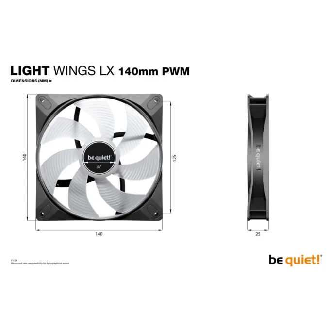 be quiet! Light Wings LX 140mm PWM Case Fan - Black, ARGB, 4-pin PWM — image 7