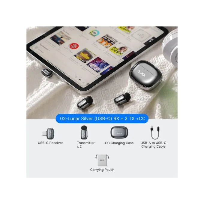 BOYA Mic - Mini 2 - Type-C Space Gray, 2,4GHz 2mic Wireless AI-ANC Mic w. Charging Box Mono stereo safety-tr — image 6