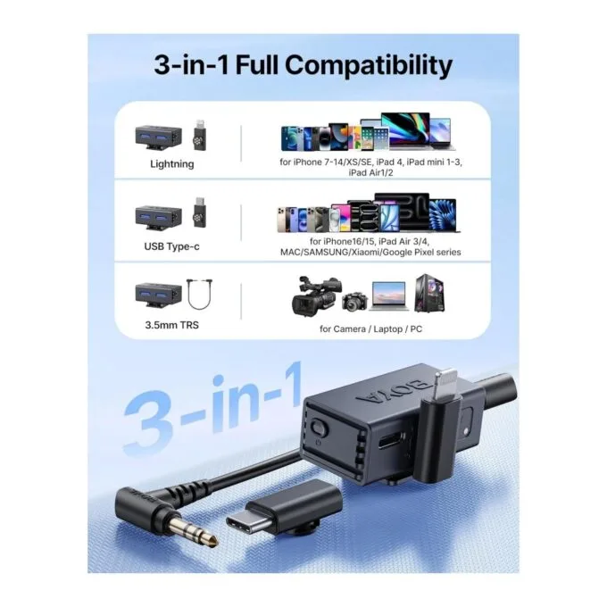 BOYALINK Wireless Microphone - 3 - Type-C, Lightning & 3.5mm AI-Powered Button Wireless Microphone 2 TX + 1 RX + charging case — image 4