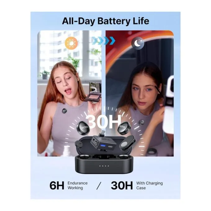 BOYALINK Wireless Microphone - 3 - Type-C, Lightning & 3.5mm AI-Powered Button Wireless Microphone 2 TX + 1 RX + charging case — image 7