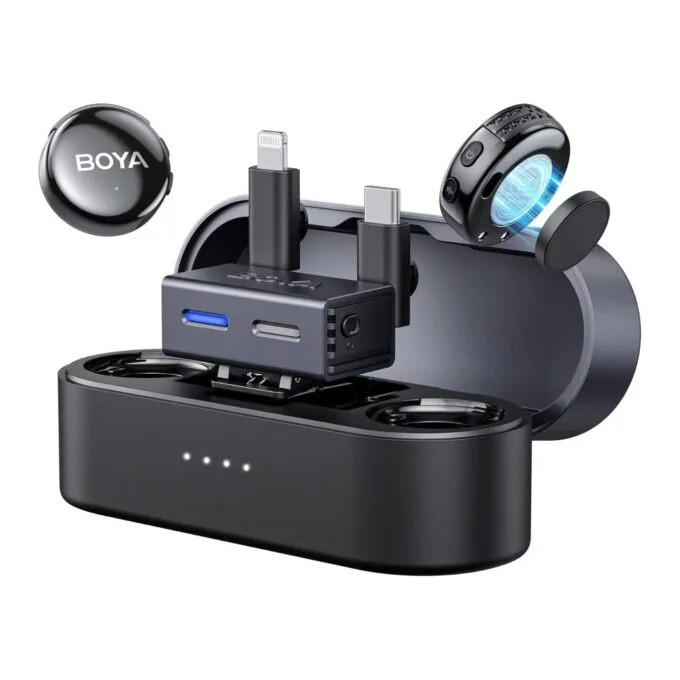 BOYALINK Wireless Microphone - 3 - Type-C, Lightning & 3.5mm AI-Powered Button Wireless Microphone 2 TX + 1 RX + charging case — image 1