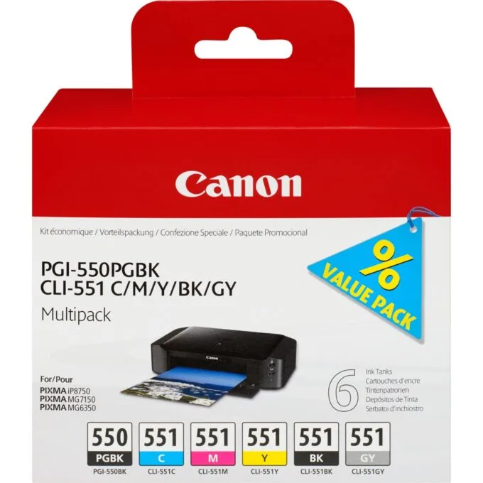 Canon Ink Cartridges - PGI-550 CLI-551 - PGBK C M Y B G — image 1