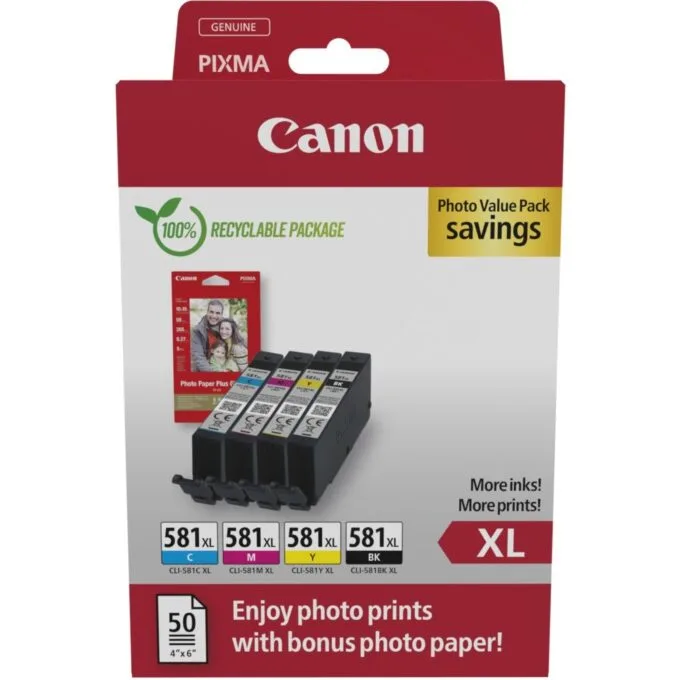 Canon Ink CLI-581XL - 2052C004 - 4-pack (BKMCY) + Photo Paper — image 1