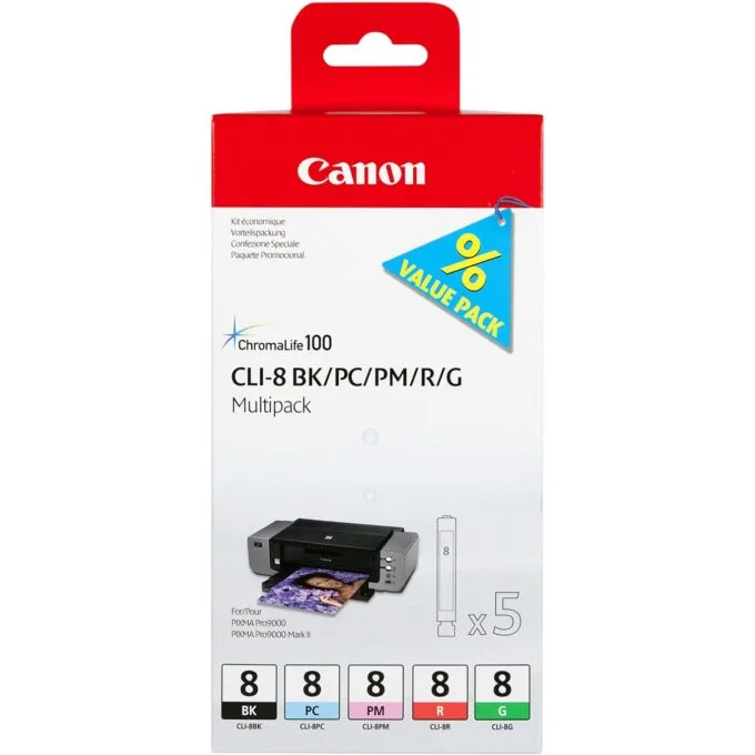 Canon Ink - CLI-8 - BK PC PM R G Blister Pack Multipack — image 1