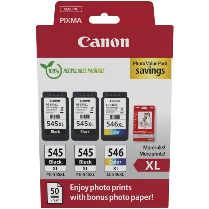 Canon Ink PG-545XL CL-546XL - 8286B015 - 3-pack (2x BK Color) incl. Photo Paper — image 1