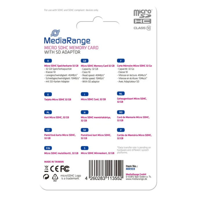 CARD 32GB Mediarange MicroSDHC Klasse 10 45 MB s 15 MB s — image 2