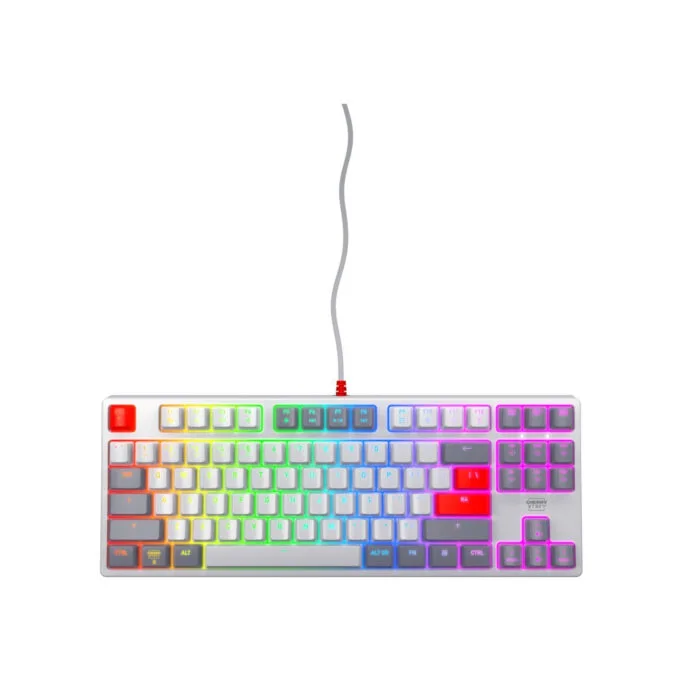 CHERRY XTRFY K4V2 TKL Keyboard - K4V2 - Retro Grey/Red, RGB Backlight, USB, US QWERTY, 2m Cable — image 1