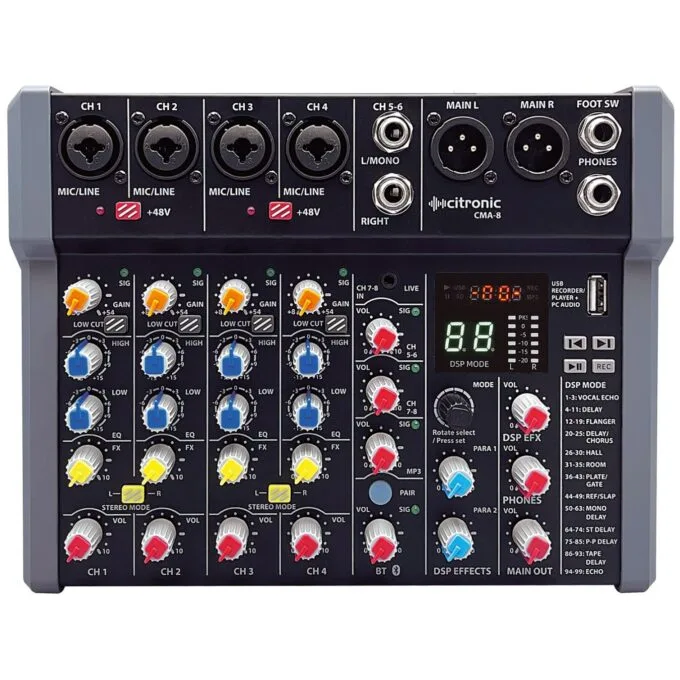 Citronic 6ch Mixer with DSP BT PC USB Play-Rec 170.864UK - CMA-8 - 6ch Mixer with DSP BT PC USB Play-Rec 170.864UK — image 1