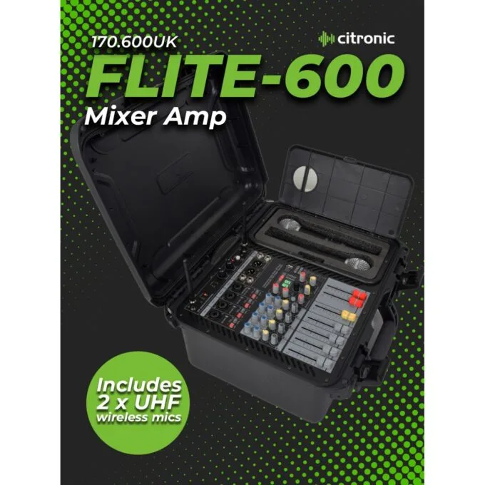 Citronic FLITE-600 Portable Amplified Mixer - 170.600UK - Portable Amplified Mixer 600W with 2xUHF Mics & DSP — image 6
