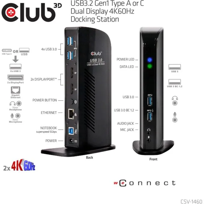 Club3D 4K Docking Station 60Hz USB3 - 6x USB3 2x DP LAN Audio Black — image 11