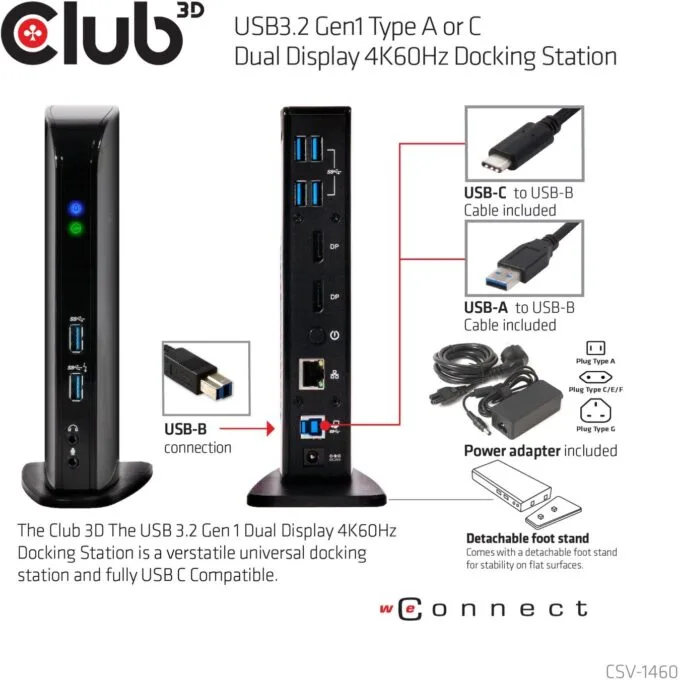 Club3D 4K Docking Station 60Hz USB3 - 6x USB3 2x DP LAN Audio Black — image 3