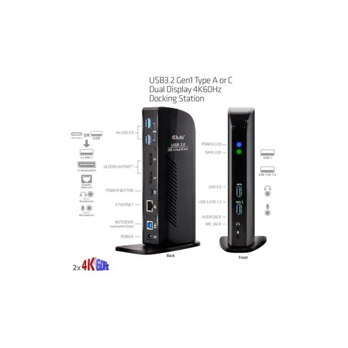 Club3D 4K Docking Station 60Hz USB3 - 6x USB3 2x DP LAN Audio Black — image 5