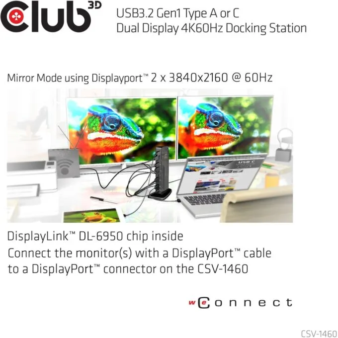 Club3D 4K Docking Station 60Hz USB3 - 6x USB3 2x DP LAN Audio Black — image 7