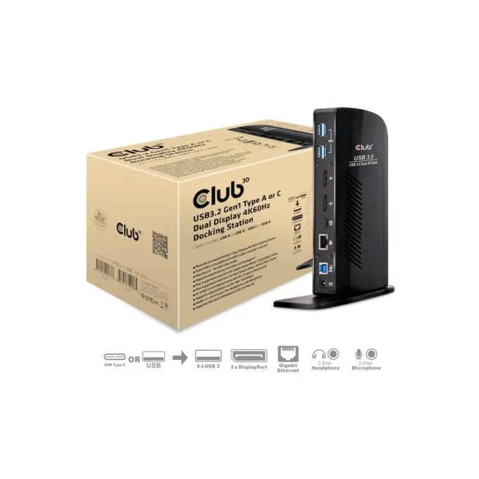 Club3D 4K Docking Station 60Hz USB3 - 6x USB3 2x DP LAN Audio Black — image 1