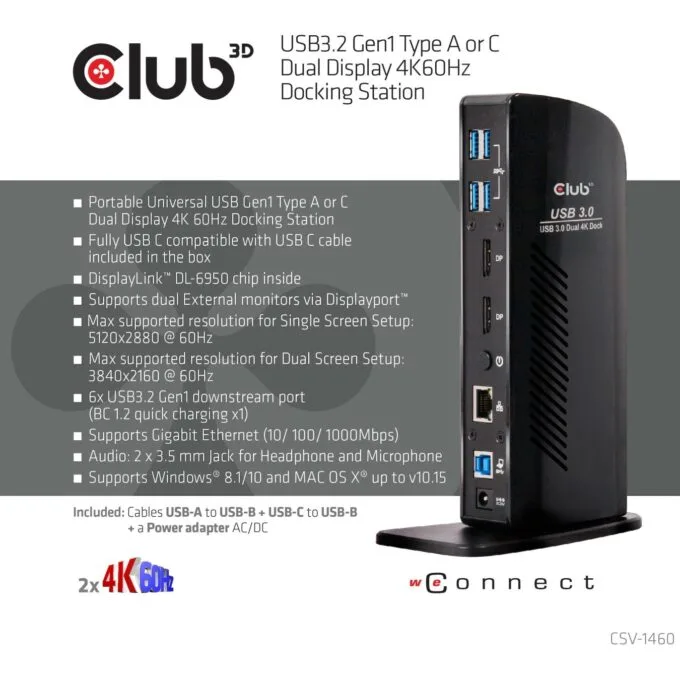 Club3D 4K Docking Station 60Hz USB3 - 6x USB3 2x DP LAN Audio Black — image 9