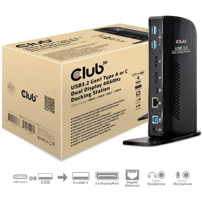 Club3D 4K Docking Station 60Hz USB3 - 6x USB3 2x DP LAN Audio Black — image 10