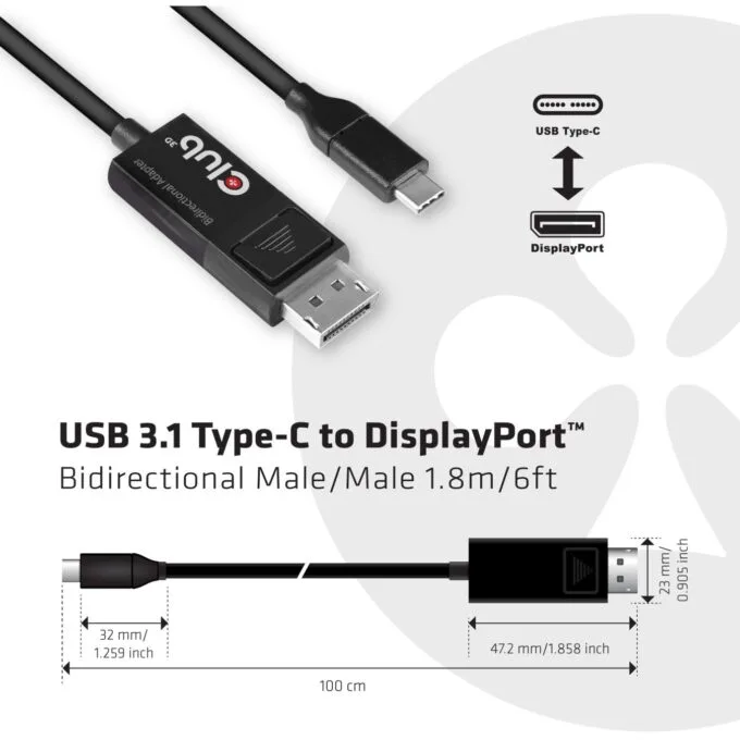 Club3D Cable - USB 3.1 Type-C to DP 1.4 8K60Hz UHD 1.8m St St — image 4