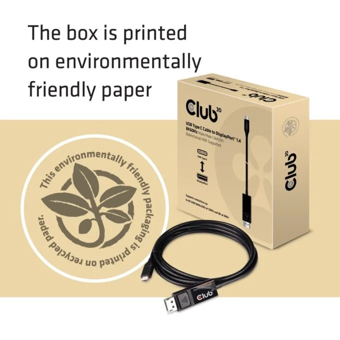 Club3D Cable - USB 3.1 Type-C to DP 1.4 8K60Hz UHD 1.8m St St — image 5