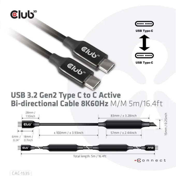 Club3D Cable - USB 3.2 Type-C 5m Active St St — image 4