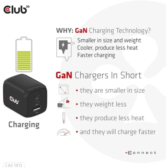 Club3D Charger - 2x USB-C, 1x USB-A, PD 65W, GaN, Retail — image 12