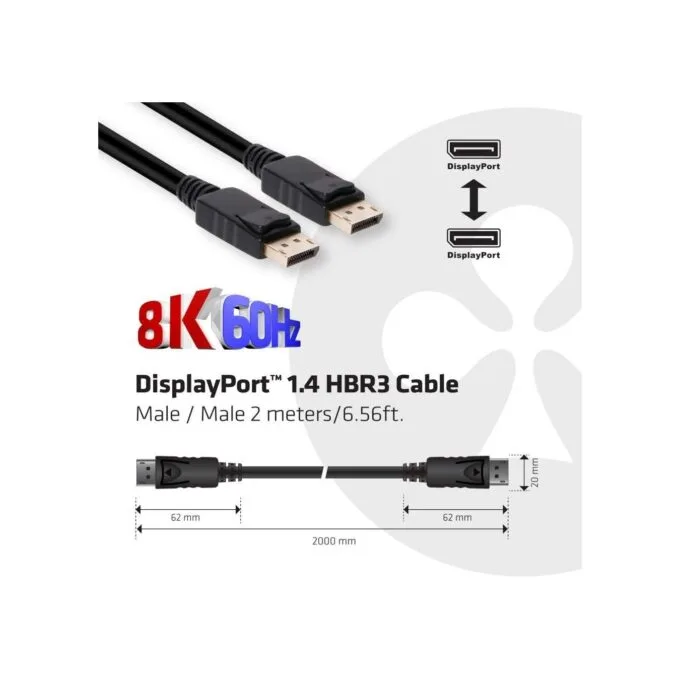 Club3D DisplayPort Cable - 1.4 HBR3 32.4Gb s 2m 8K60Hz St St Polybag — image 4