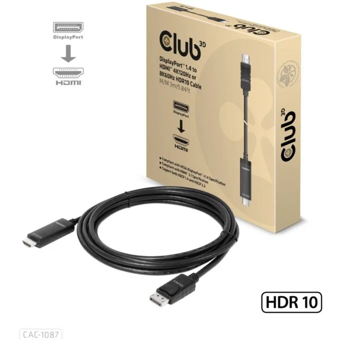 Club3D DisplayPort Cable - DisplayPort 1.4 to HDMI HDR 8K60Hz active 3m — image 1