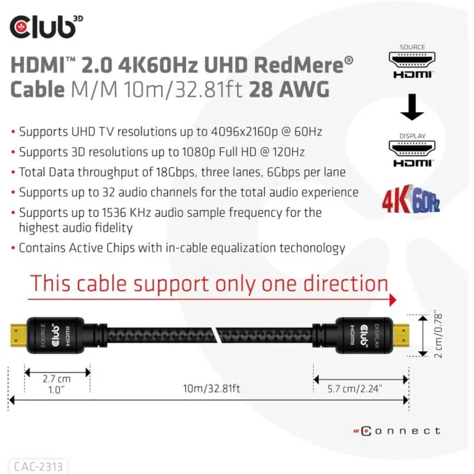 Club3D HDMI Cable A - to A 2.0 RedMere 4K60Hz UHD 10 Meter retail — image 14