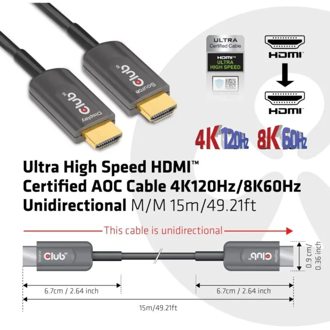 Club3D HDMI Cable A to A - 2.1 Active Optical - 8K60Hz UHD - 15 m Retail — image 3