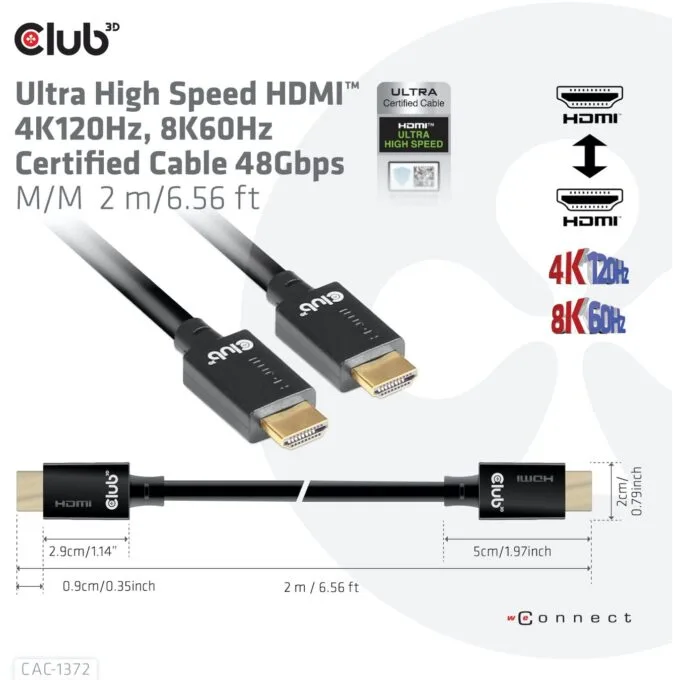 Club3D HDMI Cable A to A - 2.1 Ultra High Speed - 10K HDR - 2 m - Retail — image 10