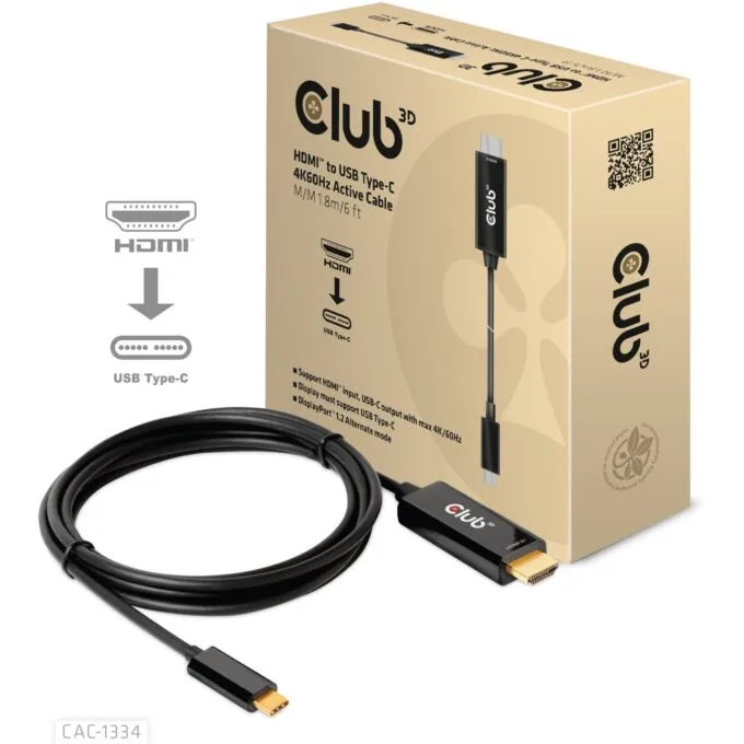 Club3D HDMI Cable A - to USB-C active 4K60Hz 1.8m retail — image 2