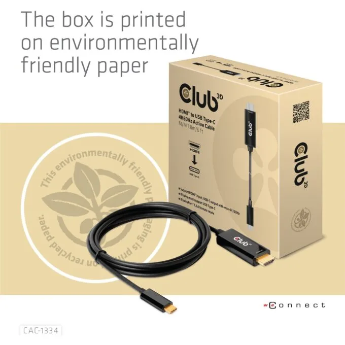 Club3D HDMI Cable A - to USB-C active 4K60Hz 1.8m retail — image 9