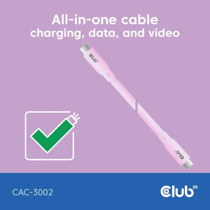 Club3D Lifestyle USB-C Cable - PD 240W.20Gbps 2m Pink St St — image 3