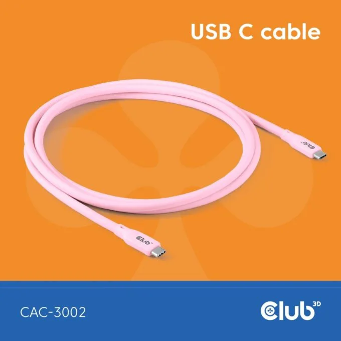 Club3D Lifestyle USB-C Cable - PD 240W.20Gbps 2m Pink St St — image 1