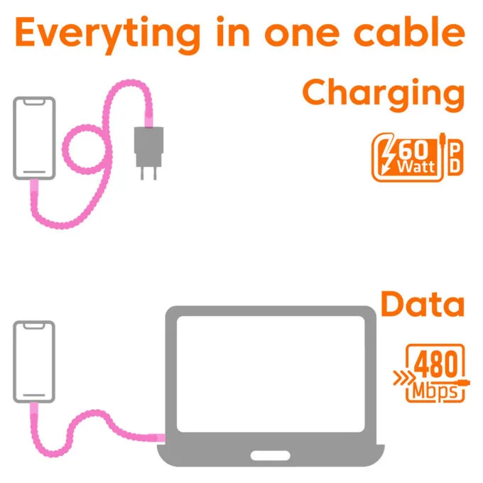 Club3D Lifestyle USB-C Perlen-Kabel PD60W.480Mbps 2m rosa — image 4