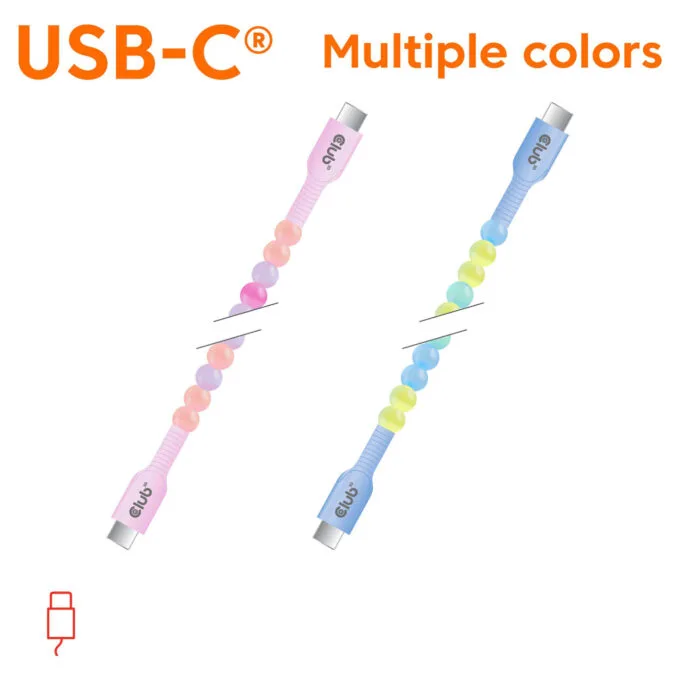 Club3D Lifestyle USB-C Perlen-Kabel PD60W.480Mbps 2m rosa — image 1