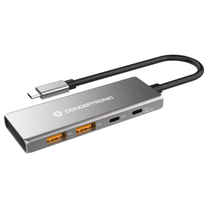 CONCEPTRONIC 4-1 Dock USB-C- to 2xUSB-C 2xUSB-A 100WPD 25cm gr — image 1
