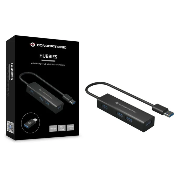 CONCEPTRONIC 4-Port Hub USB-A3.0 -C Adap.- to 4xA3.0 o.Netz. sw — image 2