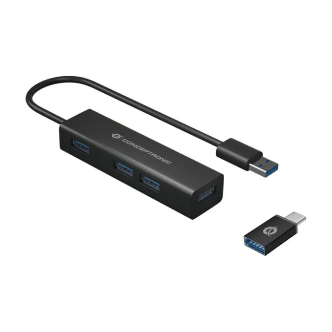 CONCEPTRONIC 4-Port Hub USB-A3.0 -C Adap.- to 4xA3.0 o.Netz. sw — image 1