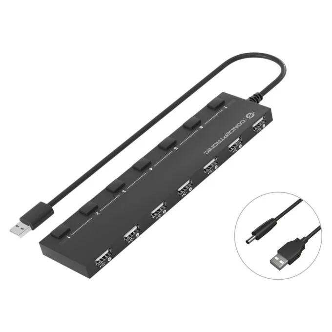 CONCEPTRONIC 7-Port Hub USB-A2.0- to 7xA2.0 DC o.Netz. sw — image 1