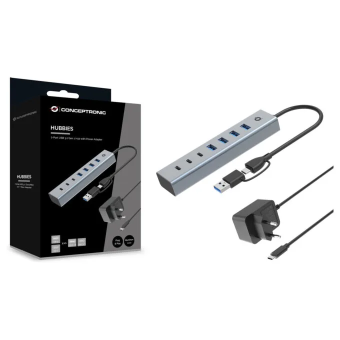 CONCEPTRONIC 7-Port Hub USB-A3.0 -C Adap.- to 4xA3.0+m.Netz. gr — image 4