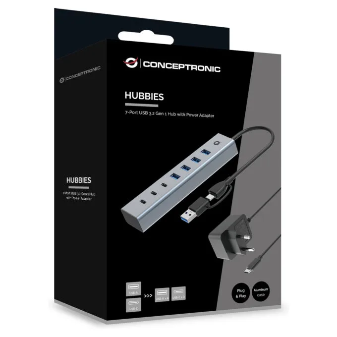 CONCEPTRONIC 7-Port Hub USB-A3.0 -C Adap.- to 4xA3.0+m.Netz. gr — image 5