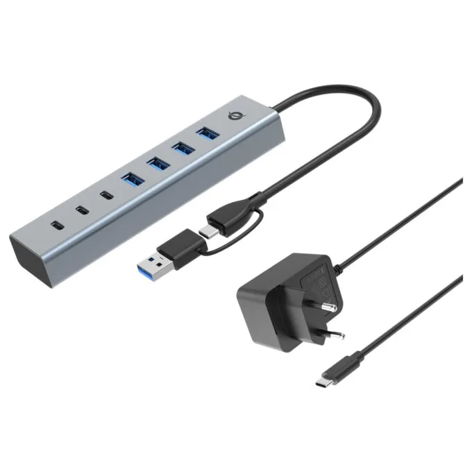 CONCEPTRONIC 7-Port Hub USB-A3.0 -C Adap.- to 4xA3.0+m.Netz. gr — image 1