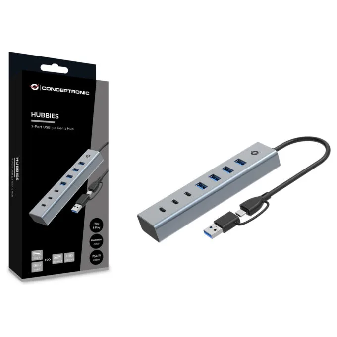 CONCEPTRONIC 7-Port Hub USB-A3.0 -C Adap.- to 4xA3.0+o.Netz. gr — image 3