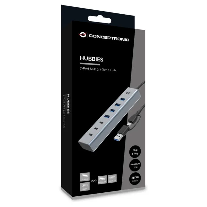 CONCEPTRONIC 7-Port Hub USB-A3.0 -C Adap.- to 4xA3.0+o.Netz. gr — image 4