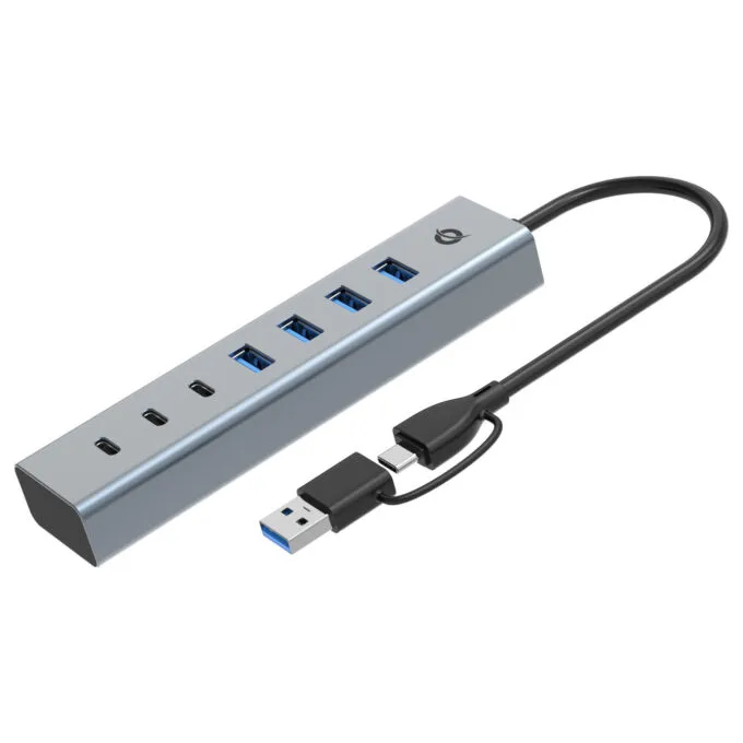 CONCEPTRONIC 7-Port Hub USB-A3.0 -C Adap.- to 4xA3.0+o.Netz. gr — image 1