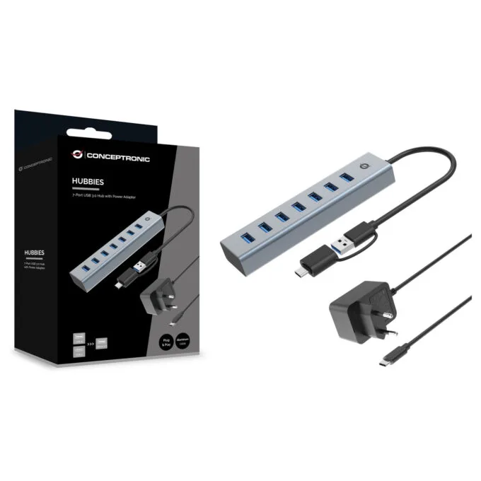 CONCEPTRONIC 7-Port Hub USB-A3.0 -C Adap.- to 7xA3.0 m.Netz. gr — image 4